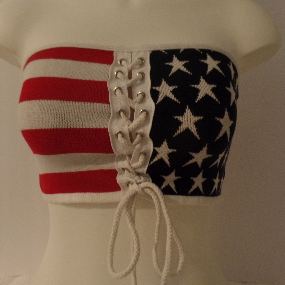 American Flag Bandeau Top Strapless Crop Top